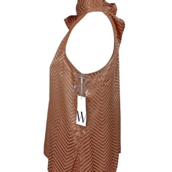 Worthington Women's Size SP Halter Tie Neck Brown Jacquard Sleeveless Blouse NWT - Picture 2 of 3